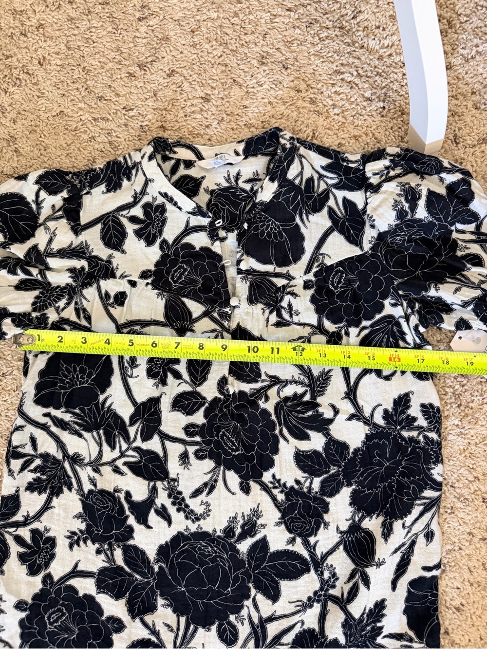 Floral Black Beige Low Waist Cotton Gauze Feel Summer Dress Size XS 0 2 TM - Picture 6 of 12